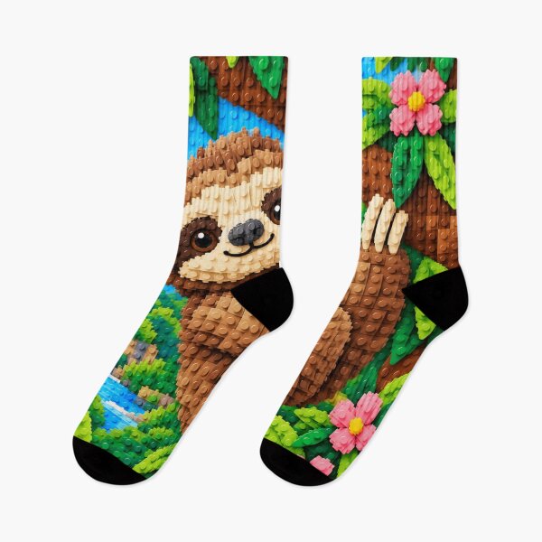 Item preview, Cute Sloth Hanging from a Tree – Colorful Building Block Mosaic Art designed and sold by WildWhimsy Art.