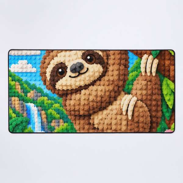 Item preview, Cute Sloth Hanging from a Tree – Colorful Building Block Mosaic Art designed and sold by WildWhimsy Art.