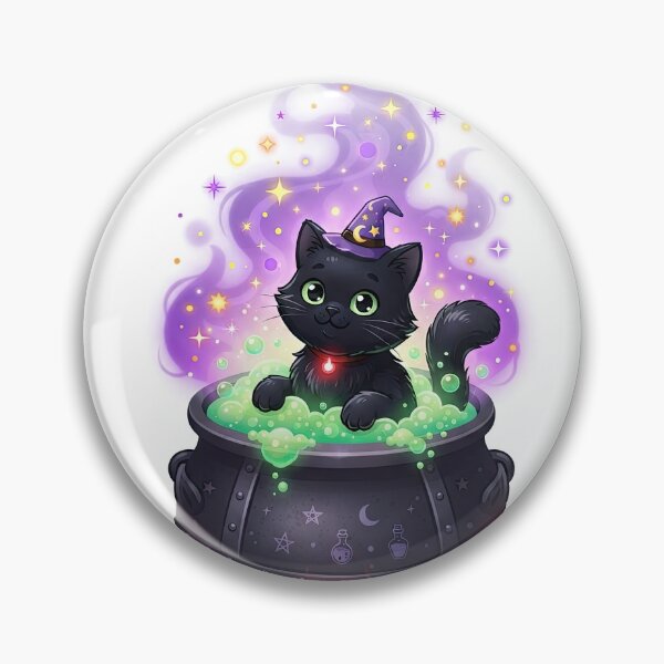 Item preview, Cute Black Cat Witch in Cauldron Potion Art designed and sold by Rahat3344.