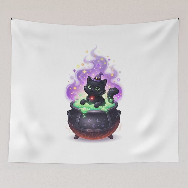 Item preview, Cute Black Cat Witch in Cauldron Potion Art designed and sold by Rahat3344.