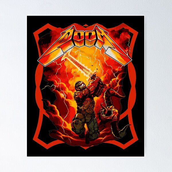 Item preview, DOOM Slayer Fighting Demons - Heavy Metal Game Art designed and sold by BruceJo2744454.