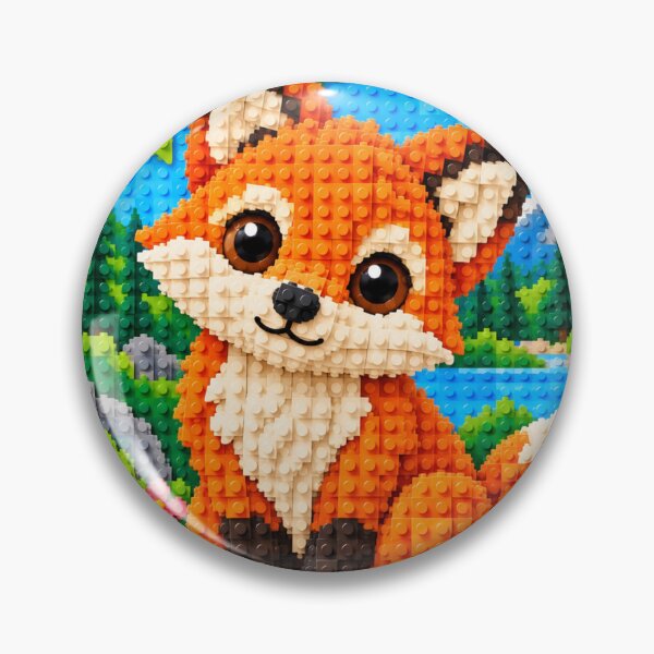 Item preview, Cute Orange Fox in Nature – Colorful Building Block Mosaic Art designed and sold by WildWhimsy Art.