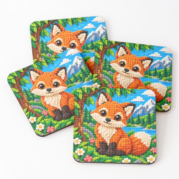 Item preview, Cute Orange Fox in Nature – Colorful Building Block Mosaic Art designed and sold by WildWhimsy Art.