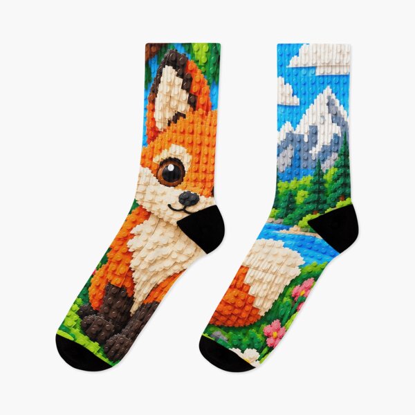 Item preview, Cute Orange Fox in Nature – Colorful Building Block Mosaic Art designed and sold by WildWhimsy Art.