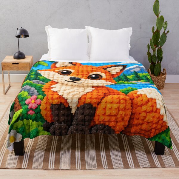 Item preview, Cute Orange Fox in Nature – Colorful Building Block Mosaic Art designed and sold by WildWhimsy Art.