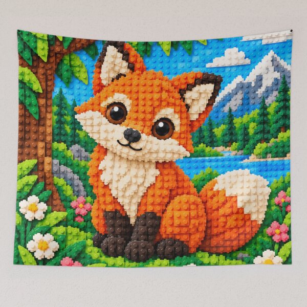 Item preview, Cute Orange Fox in Nature – Colorful Building Block Mosaic Art designed and sold by WildWhimsy Art.