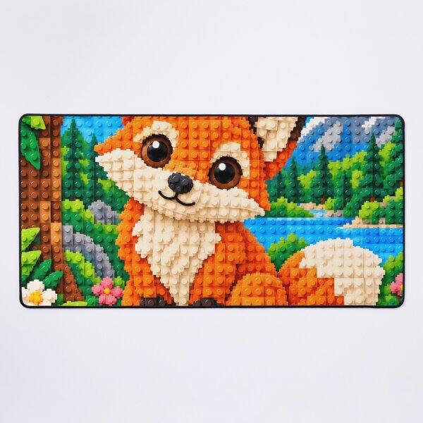 Item preview, Cute Orange Fox in Nature – Colorful Building Block Mosaic Art designed and sold by WildWhimsy Art.