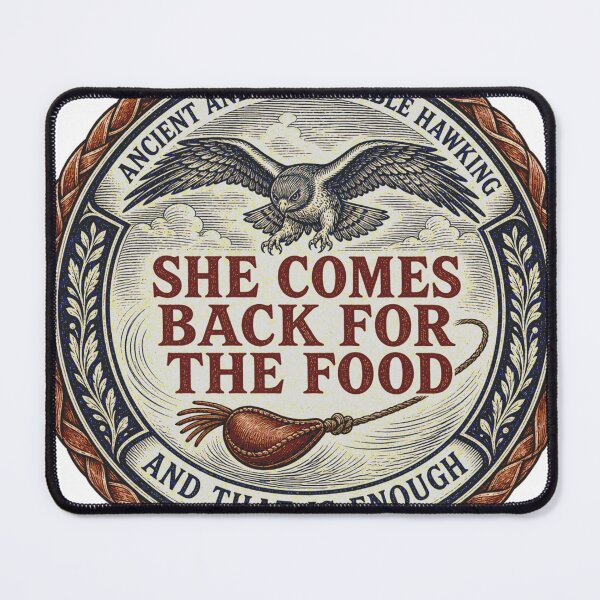 Item preview, She Comes Back For The Food Falconry Feather Game Woodcut designed and sold by BoosterShop.