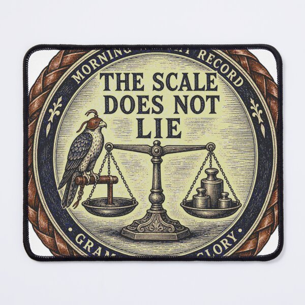 Item preview, The Scales Do Not Lie Hawk Flying Weight Woodcut Medallion designed and sold by BoosterShop.
