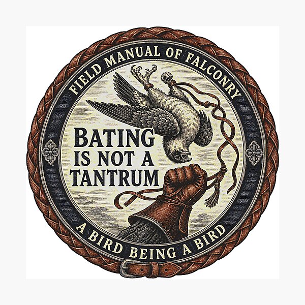 Item preview, Bating Is Not a Tantrum Falconry Field Manual Woodcut designed and sold by BoosterShop.