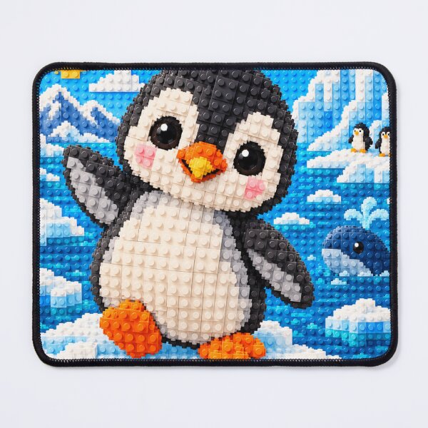 Item preview, Little Penguin Adventure – Cute Polar Penguin Building Block Mosaic Art designed and sold by WildWhimsy Art.