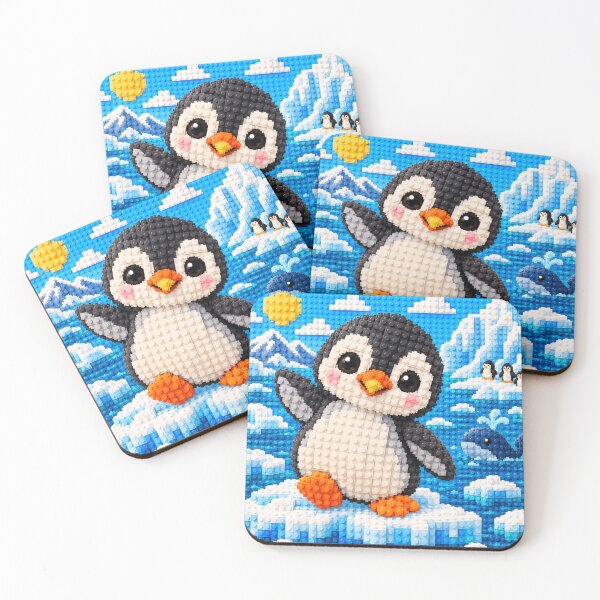 Item preview, Little Penguin Adventure – Cute Polar Penguin Building Block Mosaic Art designed and sold by WildWhimsy Art.