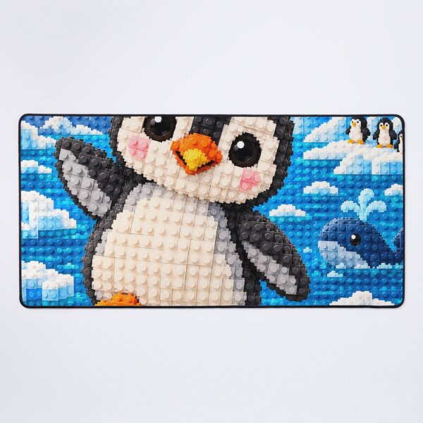Item preview, Little Penguin Adventure – Cute Polar Penguin Building Block Mosaic Art designed and sold by WildWhimsy Art.