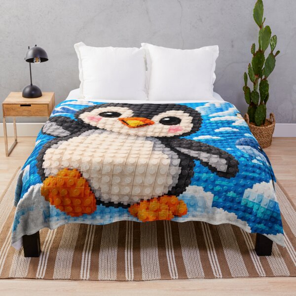 Item preview, Little Penguin Adventure – Cute Polar Penguin Building Block Mosaic Art designed and sold by WildWhimsy Art.
