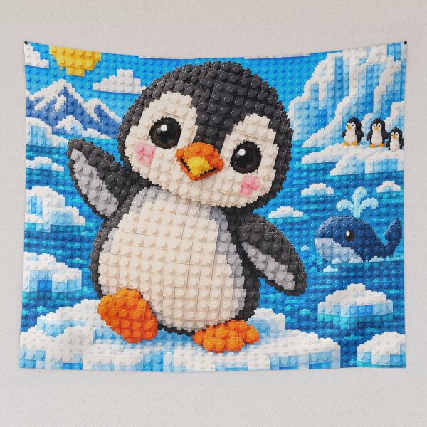 Item preview, Little Penguin Adventure – Cute Polar Penguin Building Block Mosaic Art designed and sold by WildWhimsy Art.