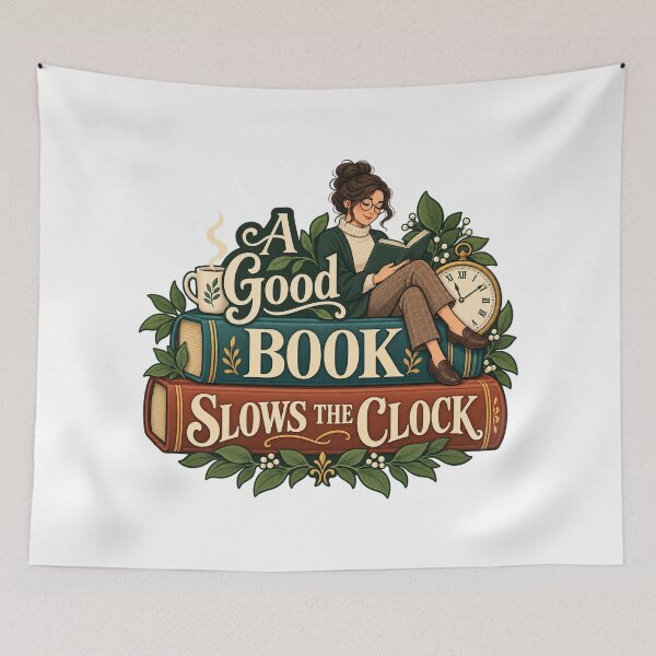 Item preview, Good Book Slows the Clock Cozy Reading Design designed and sold by Bikivuno.