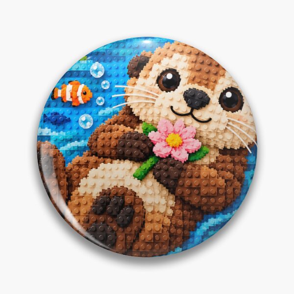 Item preview, Cozy Sea Otter – Cute Ocean Animal Building Block Mosaic Art designed and sold by WildWhimsy Art.