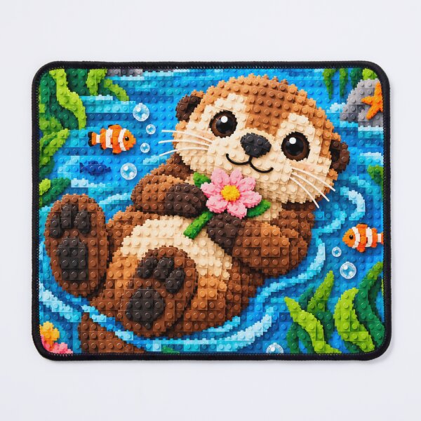 Item preview, Cozy Sea Otter – Cute Ocean Animal Building Block Mosaic Art designed and sold by WildWhimsy Art.