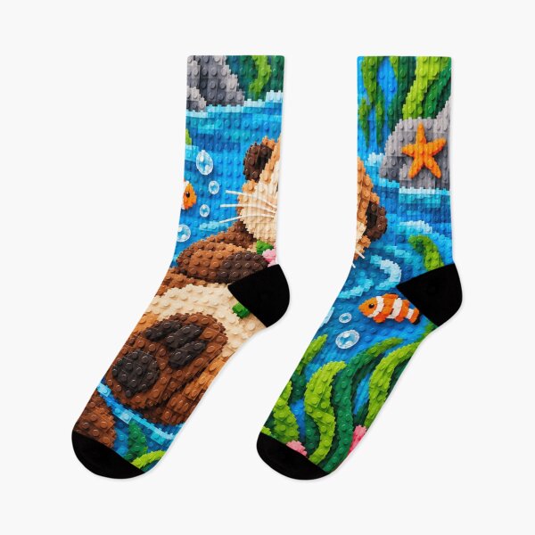 Item preview, Cozy Sea Otter – Cute Ocean Animal Building Block Mosaic Art designed and sold by WildWhimsy Art.
