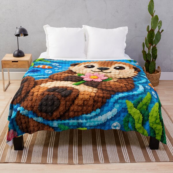 Item preview, Cozy Sea Otter – Cute Ocean Animal Building Block Mosaic Art designed and sold by WildWhimsy Art.