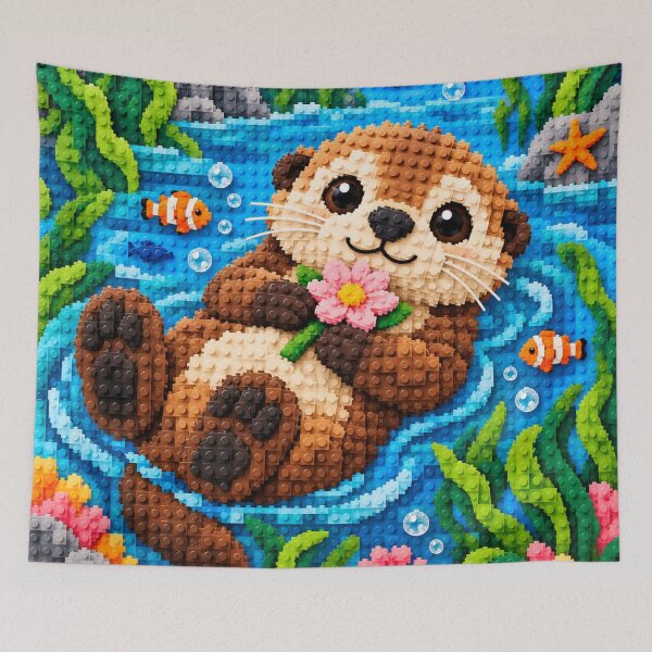 Item preview, Cozy Sea Otter – Cute Ocean Animal Building Block Mosaic Art designed and sold by WildWhimsy Art.