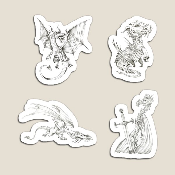 Item preview, Dragon Art Sticker Pack — 4 Hand-Drawn Fantasy Dragons designed and sold by Wilder Enchantments.