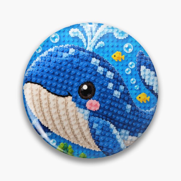 Item preview, Cute Blue Whale Underwater – Colorful Building Block Mosaic Art designed and sold by WildWhimsy Art.
