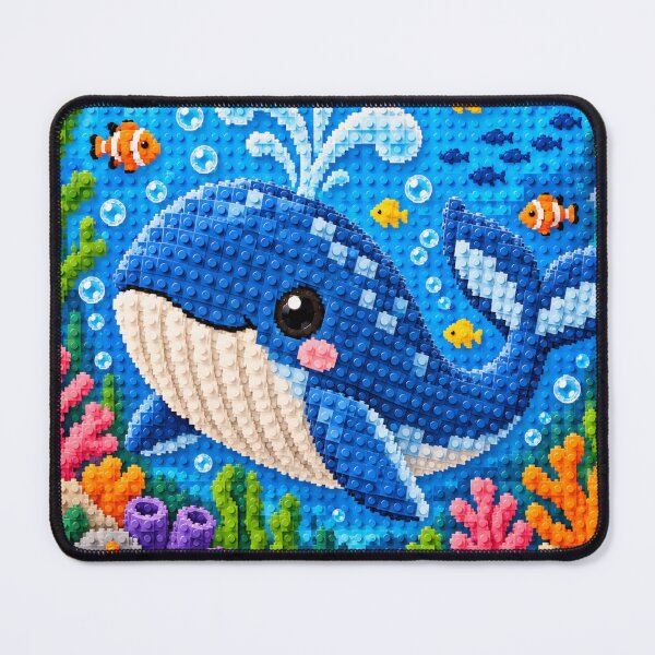 Item preview, Cute Blue Whale Underwater – Colorful Building Block Mosaic Art designed and sold by WildWhimsy Art.