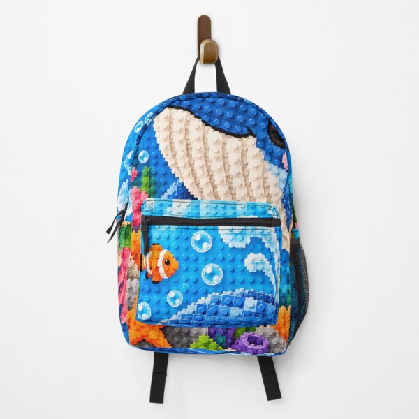 Item preview, Cute Blue Whale Underwater – Colorful Building Block Mosaic Art designed and sold by WildWhimsy Art.