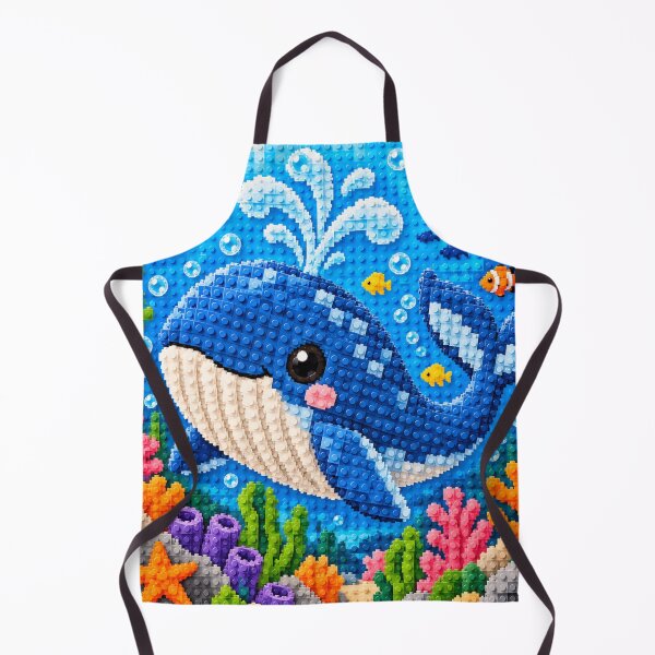 Item preview, Cute Blue Whale Underwater – Colorful Building Block Mosaic Art designed and sold by WildWhimsy Art.