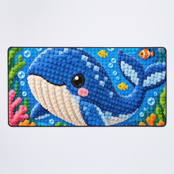 Item preview, Cute Blue Whale Underwater – Colorful Building Block Mosaic Art designed and sold by WildWhimsy Art.