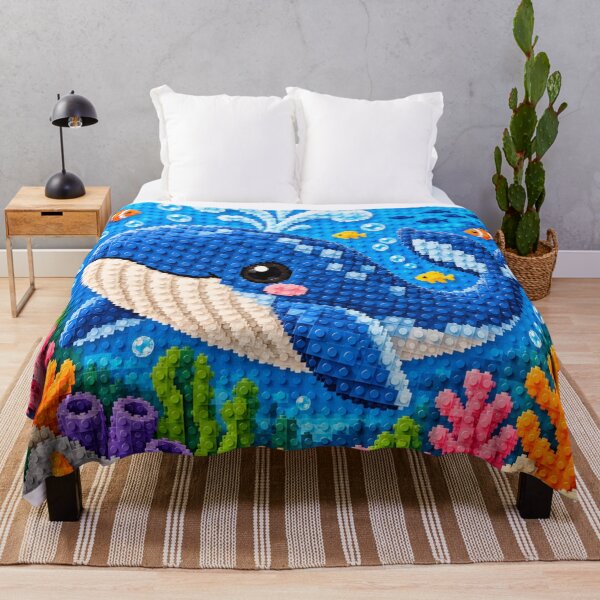 Item preview, Cute Blue Whale Underwater – Colorful Building Block Mosaic Art designed and sold by WildWhimsy Art.