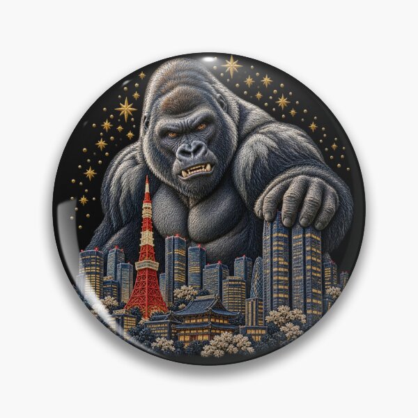 Item preview, Giant Gorilla Tokyo Skyline – Japanese Embroidery Style Art designed and sold by Emoji Emblems.