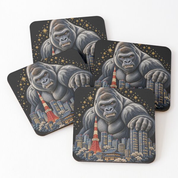 Item preview, Giant Gorilla Tokyo Skyline – Japanese Embroidery Style Art designed and sold by Emoji Emblems.