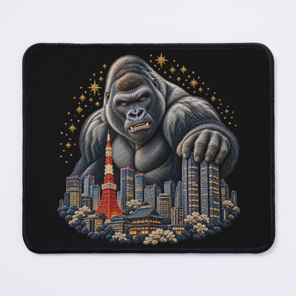 Item preview, Giant Gorilla Tokyo Skyline – Japanese Embroidery Style Art designed and sold by Emoji Emblems.