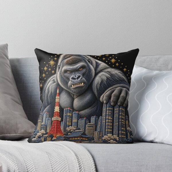 Item preview, Giant Gorilla Tokyo Skyline – Japanese Embroidery Style Art designed and sold by Emoji Emblems.