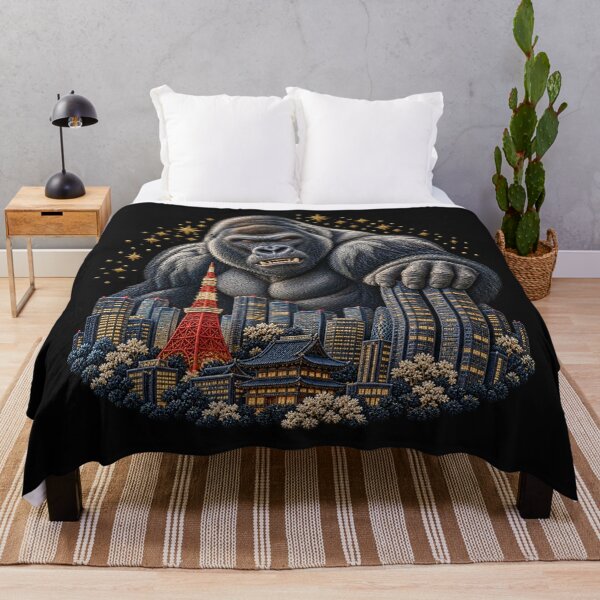 Item preview, Giant Gorilla Tokyo Skyline – Japanese Embroidery Style Art designed and sold by Emoji Emblems.