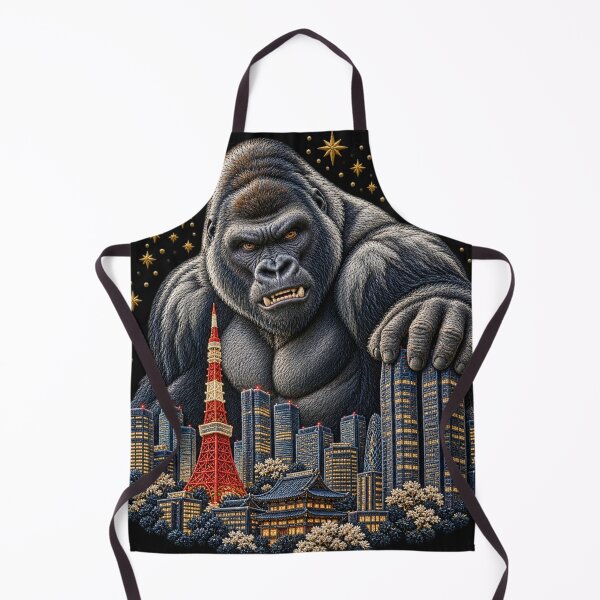 Item preview, Giant Gorilla Tokyo Skyline – Japanese Embroidery Style Art designed and sold by Emoji Emblems.