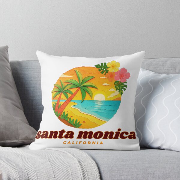 Item preview, Santa Monica California Sunset Beach Retro Paper Cut Style Palm Trees Design designed and sold by DonnaRaine.