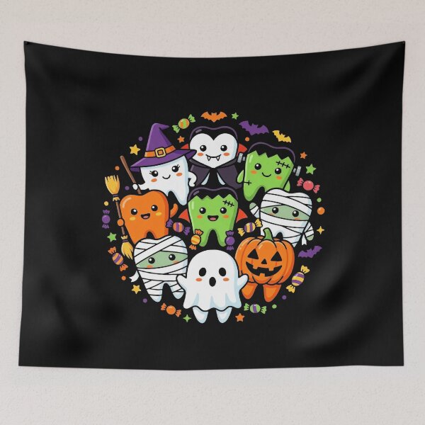 Item preview, Cute Spooky Halloween Characters Circle Teeth designed and sold by MizoX7.