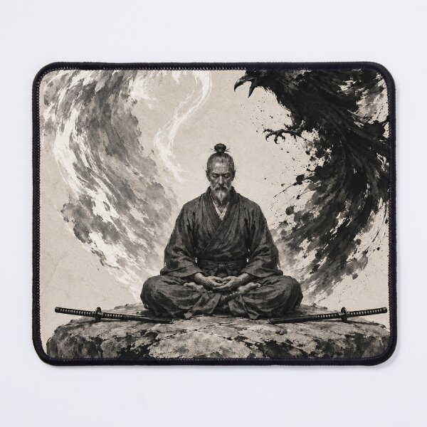 Item preview, Meditating Samurai with Crane and Raven designed and sold by MouradStudio.