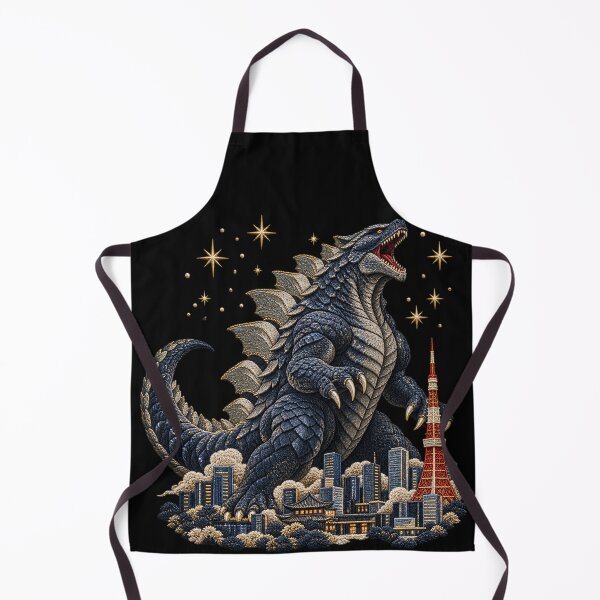 Item preview, Tokyo Kaiju Monster with Golden Stars – Embroidery Style Skyline Art designed and sold by Emoji Emblems.