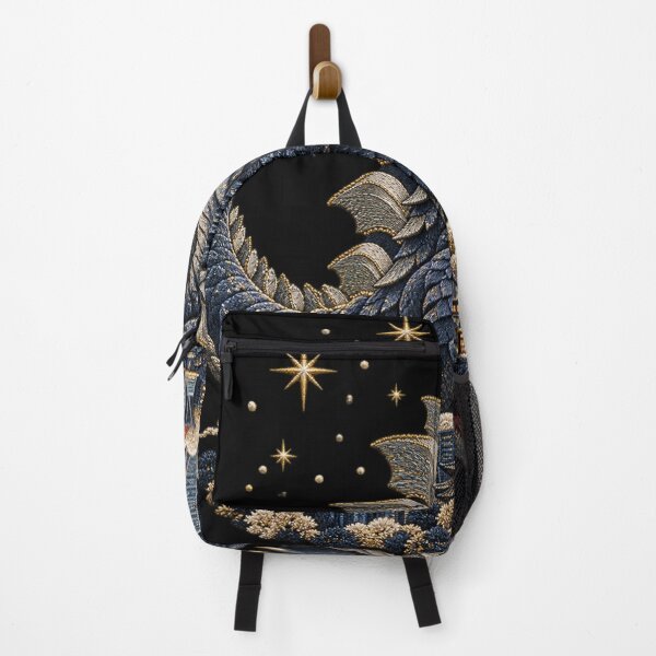 Item preview, Tokyo Kaiju Monster with Golden Stars – Embroidery Style Skyline Art designed and sold by Emoji Emblems.