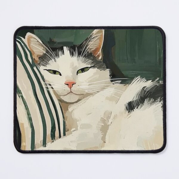 Item preview, Kitty Lounging on a Green  Striped Couch designed and sold by PinMarket.
