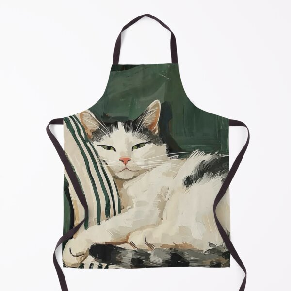Item preview, Kitty Lounging on a Green Striped Couch designed and sold by PinMarket.