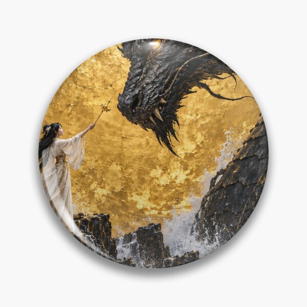 Item preview, White Robed Woman with Black Dragon and Waves designed and sold by MouradStudio.
