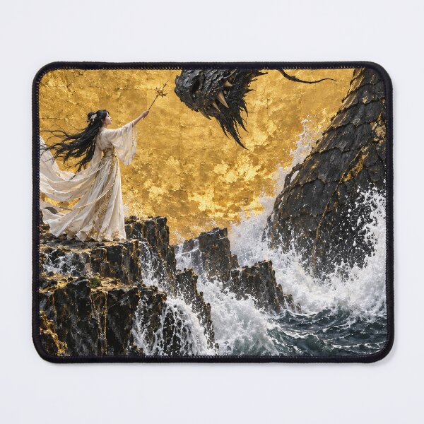Item preview, White Robed Woman with Black Dragon and Waves designed and sold by MouradStudio.