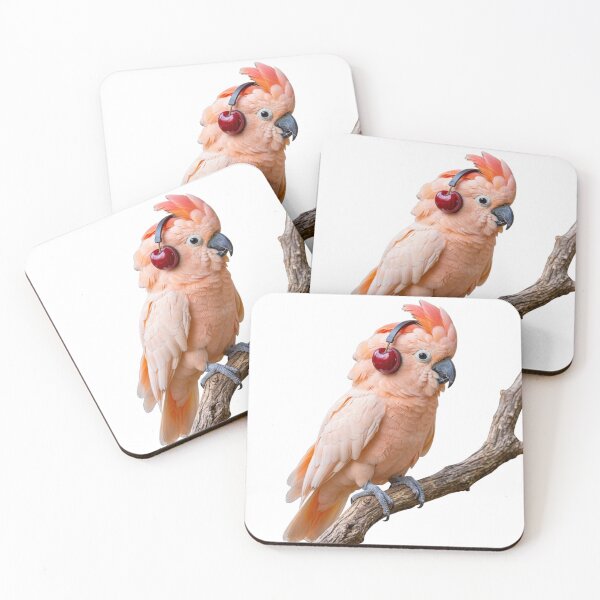 Item preview, Cute Pink Cockatoo Cacatua Moluccensis with Cherry Fruit Headphones designed and sold by Sulco Design.