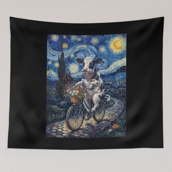 Item preview, Cow Biking Bike Starry Night Van Gogh Art Animal Lover designed and sold by dian-rody-crest.