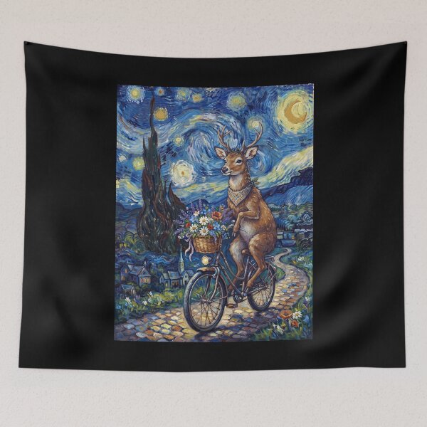 Item preview, Deer Biking Bike Starry Night Van Gogh Art Animal Lover designed and sold by dian-rody-crest.